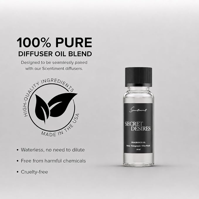 Scentiment Secret Desires Diffuser Oil - Premium Hotel Scent with Notes of Peony, Pomegranate & White Woods Home Scent, Hotel Fragrance Oil Diffuser Refill - 0.68 fl oz (20 mL)