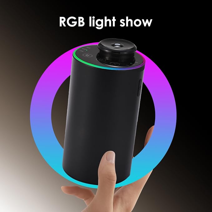 Waterless Essential Oil Diffuser with 8 Color LED Night Light, 3 Mist Levels & Timers, Portable Rechargeable Aromatherapy Diffuser for Home Car Room Studio Office, Metal (Black)