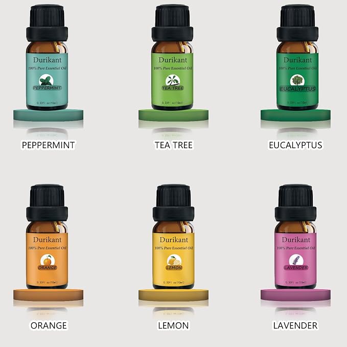 Essential Oil Set - 100% Pure Natural, 6-Pack (Tea Tree, Eucalyptus, Lavender, Orange, Peppermint, Lemon Oils) - 0.33 Fl Oz Each