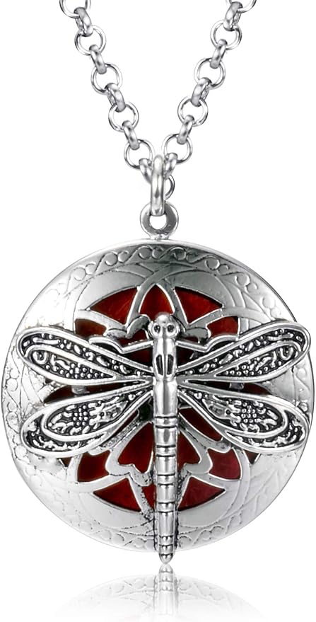 Wild Essentials Dragonfly Diffuser Necklace Kit – Nickel Free Alloy Hinged Locket Pendant, 12 Color Pads (17mm) – Includes Inner Calm & Relax Blends (2 x 10ml) – USA Made Oils – Family Company
