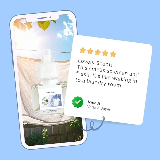 Scent Fill Fresh Linen Plug in Air Freshener, Scented Oil Refills, 2 Refills + Diffuser