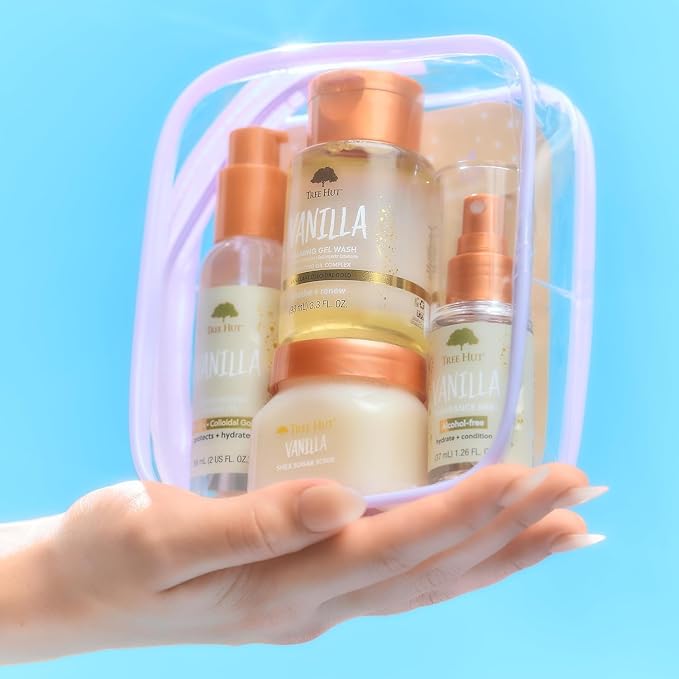 Tree Hut Vanilla Everything Shower Gift Set for Women, Exfoliating Body Scrub, Body Wash, Shave Oil & Body Spray, Self Care Gift Set, Hydrating & Moisturizing with Shea Butter, Travel Size
