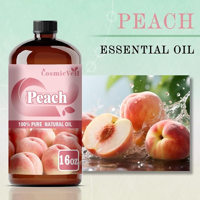 Peach Essential Oil Peach Oil for Aroma Diffuser,Humidifier,Home Fragrance,Cleaning,Body Care,Massage,Yoga,DIY Candle,DIY Soap CosmicVeil（Peach，16 Fl Oz (Pack of 1)）