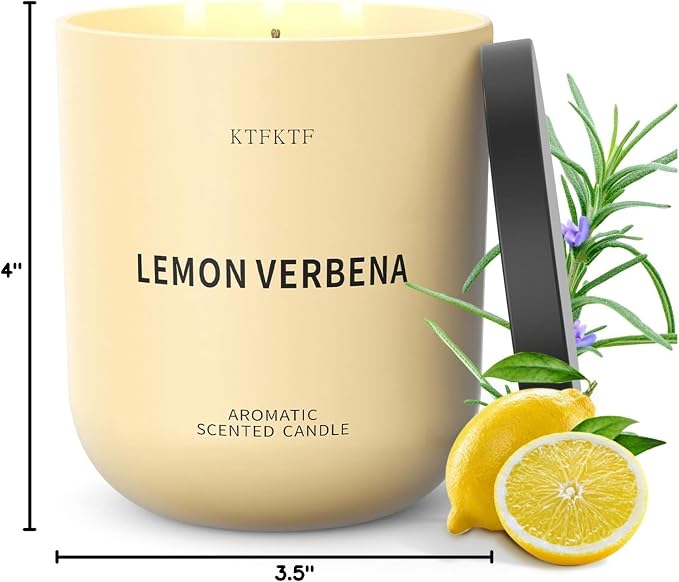 Lemon Verbena Candle, 14.1oz Large 3-Wick Soy Wax Candle, Up to 80 Hours Burn Time, Non-Toxic Aromatherapy Jar Candle with Essential Oils, Citrus Scented Candle for Home