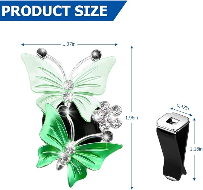 1PC Car Air Fresheners Vent Clips, Cute Dual Butterfly Diamond Rhinestone Car Vent Clip, Air Outlet Perfume Diffuser, Sparkly Bling Car Interior Decoration Accessories for Girls Women