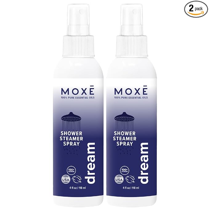 MOXĒ Dream Lavender & Chamomile Shower Steamer Spray, 100% Natural Certified Essential Oils, Bath Relaxation, Made In USA, 4 Ounces (2 Pack)