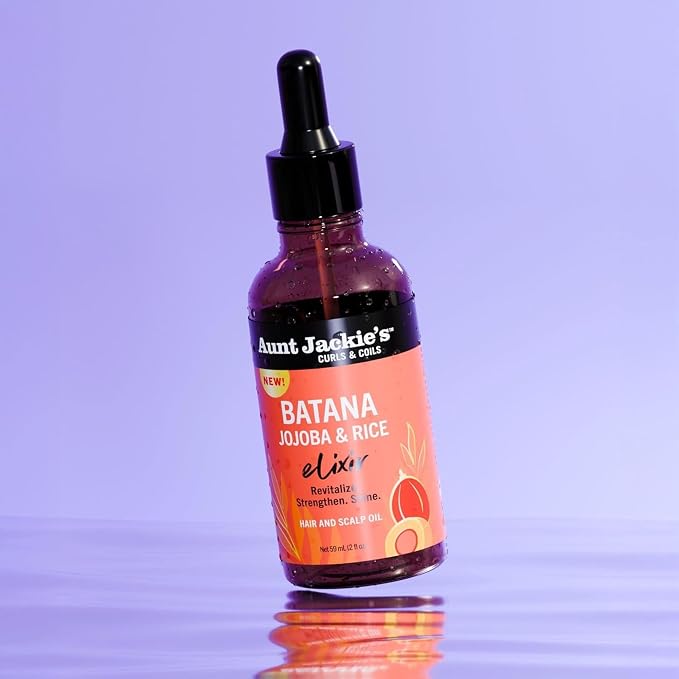 Aunt Jackie's Curls & Coils Batana, Jojoba & Rice Elixir Hair and Scalp Oil, 2 fl oz - Revitalize, Strengthen and Shine