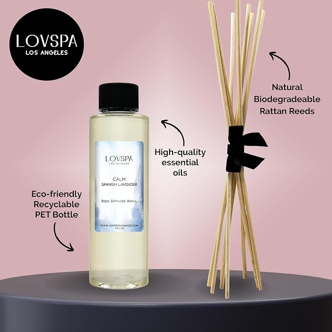 Calm Spanish Lavender Diffuser Oil - Luxury Essential Oils for Diffuser Refill & Air Freshener Room Spray - Long-Lasting & Natural Home Fragrance, Scented Oil for Diffusers, USA Made, 4oz