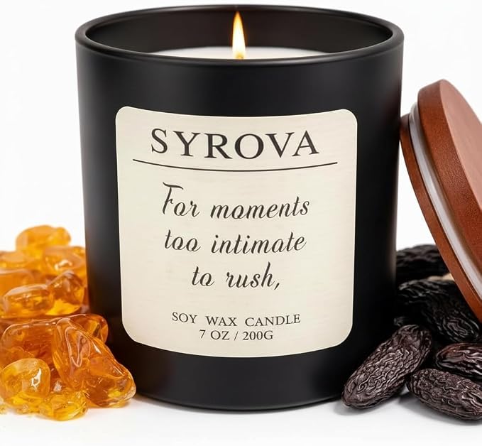 Amber & Tonka Bean Candle, Luxury Scented Soy Candle 7oz, Warm Cozy Fragrance for Home, Relaxing Aromatherapy Candle, Gift for Women, Long Lasting Jar Candle