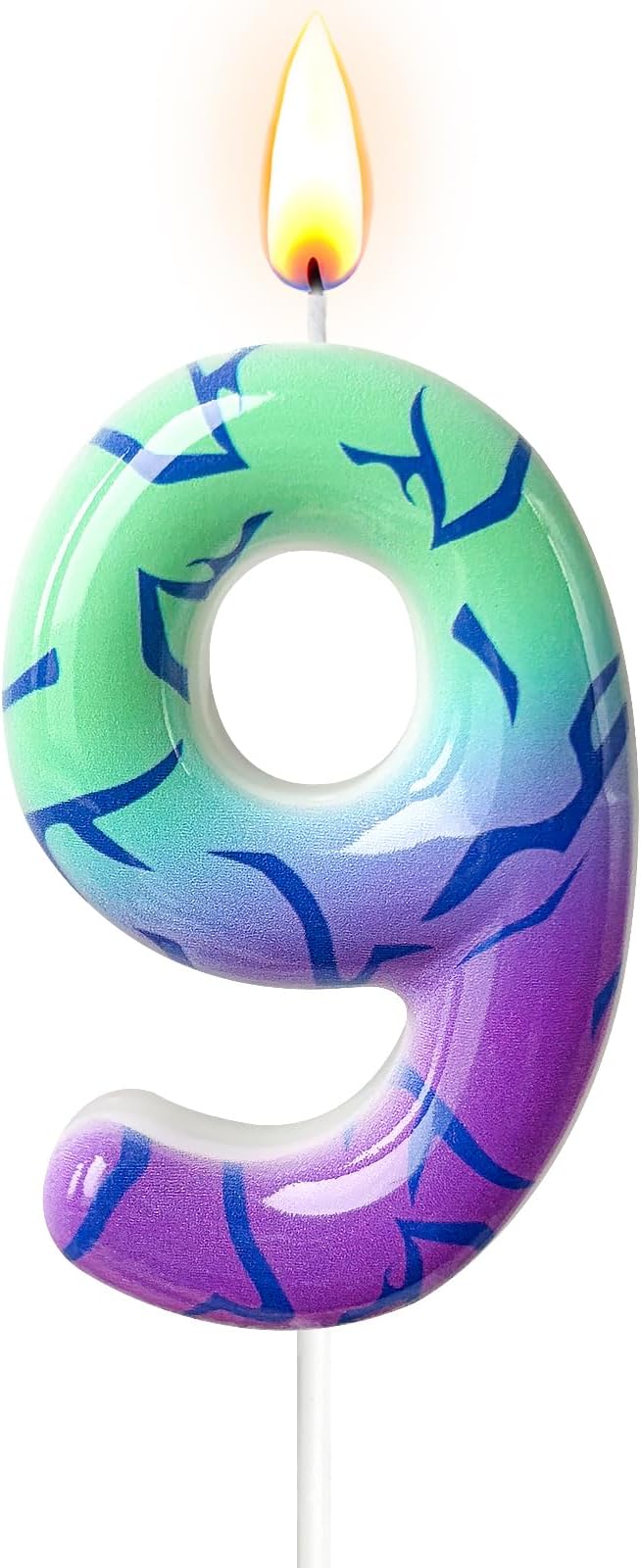 Number 9 Birthday Candle for Cake – Purple Green Gradient Number Candle with Mystic Rune Pattern, Decorative Cake Topper for Anniversary & Celebration