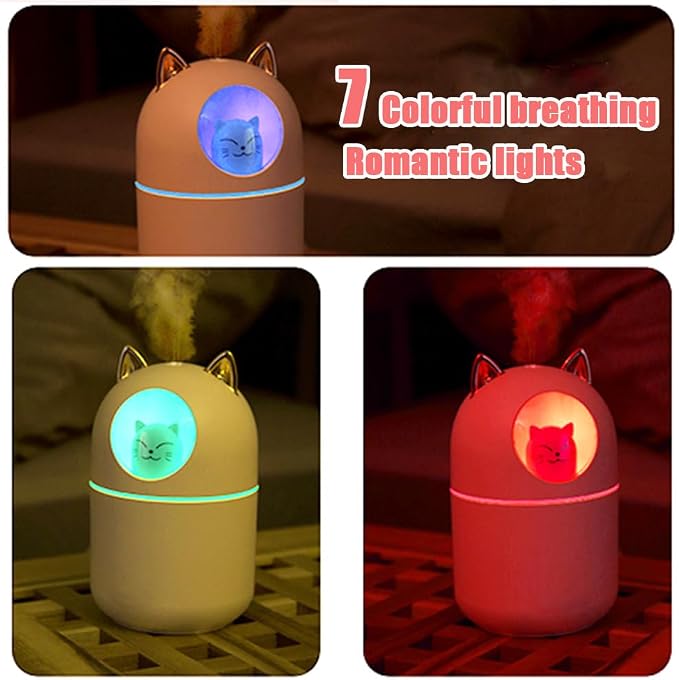 Portable Small Humidifier, YIMIKE 300ml Mini Cool Mist Humidifier with Night Light, USB Personal Humidifier Auto Shut-Off, Ultra-Quiet, 2 Spray Modes, Suitable for Home Office Travel