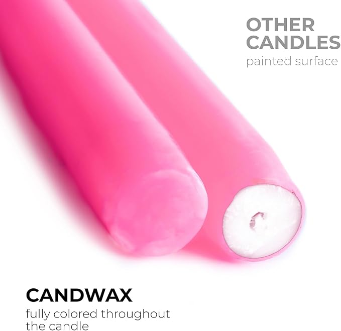 CANDWAX 12 inch Taper Candles Set of 4 - Dripless and Smokeless Candle Unscented - Slow Burning Candle Sticks - Pink Candles Taper