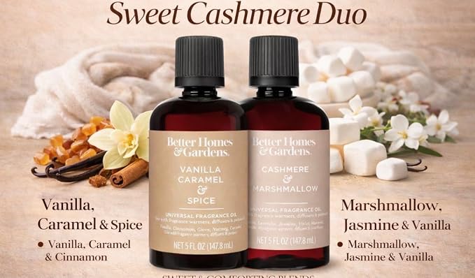 Universal Fragrance Oil Duo Pack – Two 5oz Bottles – Premium Home Diffuser Oil for Warmers, Diffusers & Potpourri (Sweet Cashmere Dessert (Vanilla Caramel & Spice + Cashmere & Marshmallow))