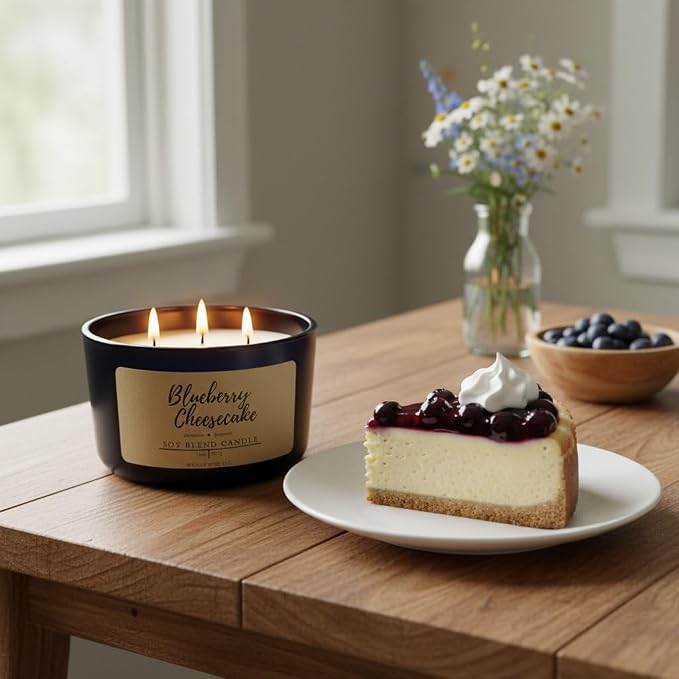 Wicks & Wine Soy Blend 3-Wick Cotton CORE Candle 14oz (Blueberry Cheesecake)