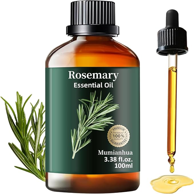 Rosemary Essential Oil, Mumianhua Pure Steam‑Distilled Oil for Scalp Revitalization & Hair Strength, Natural Focus for Diffuser, DIY Cleaning, Skin Care – 3.38 Fl Oz
