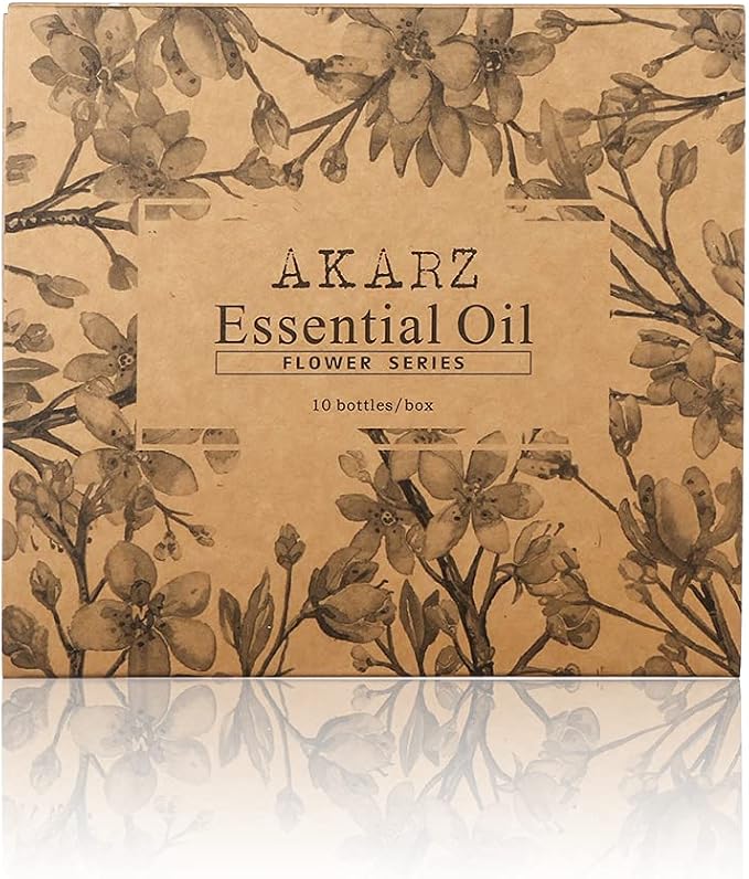 AKARZ 10 Packs Floral Essential Oils Set, 10x10ml Flower Series for Diffuser, Candle & Soap Making - Includes Jasmine, Rose, Neroli, Osmanthus & More
