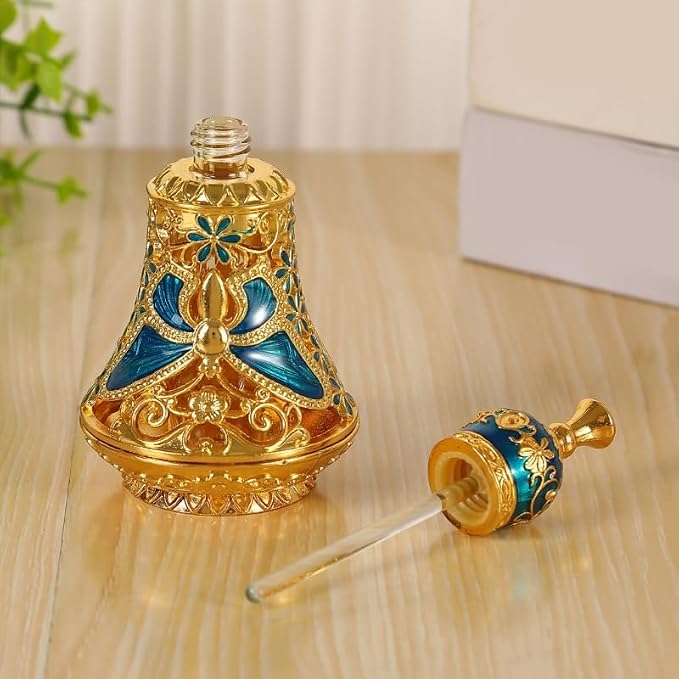 Arabic Patterns Scent Bottle, Middle Eastern Alloys Stylish Perfume Bottle, Small Sized Portable Container for Home Travel Carrying