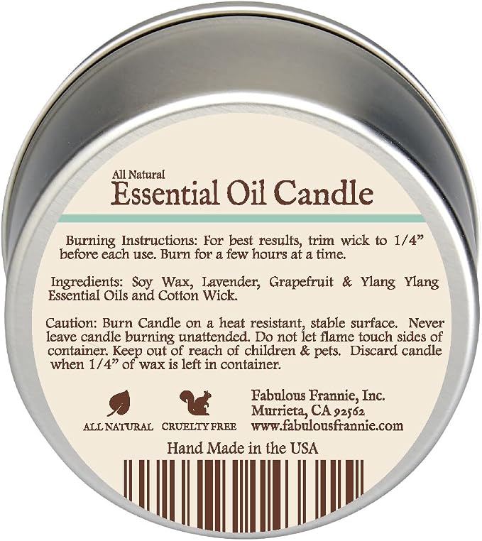 Fabulous Frannie De-Stress Aromatherapy All-Natural Soy Candles Cotton Wick High Pure Essential Oil Scent 40 Hours Burn Time Gift for Women & Men 6 Ounce (Pack of 1)