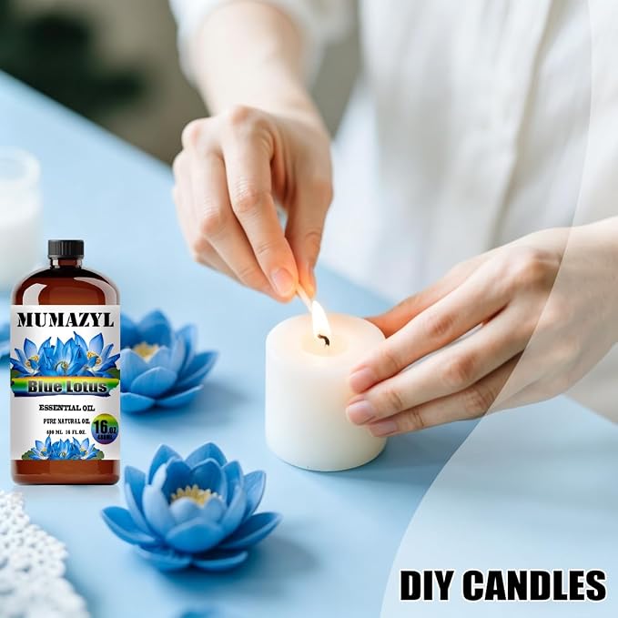 Blue Lotus Essential Oil, Blue Lotus Oil 16 Fl Oz 480ML for Diffuser Humidifier Yoga Cleaning DIY Candle Soap Making MUMAZYL Essential Oils