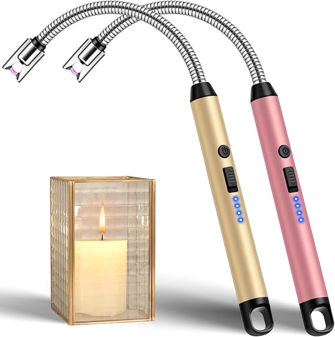 LcFun Candle Lighter with 360° Flexible Neck & Safety Lock, Windproof USB Rechargeable Electric Lighter, Flameless Arc Long Matches for Grill, BBQ, Camping, Fireplace, Stove