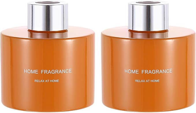 HARFINGTON 2pcs Empty Glass Diffuser Bottle 140ml/4.7oz Refillable Fragrance Accessories Aromatherapy Jar Container for Replacement Reed Diffuser DIY Home Bathroom Orange with Silver Tone Cap