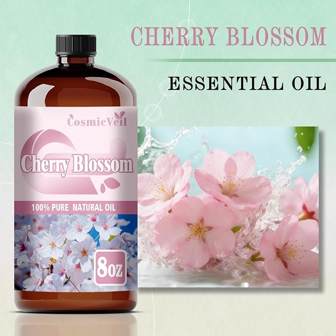 Cherry Blossom Essential Oil Cherry Blossom Oil for Aroma Diffuser,Humidifier,Home Fragrance,Cleaning,Body Care,Massage,Yoga,DIY Candle,DIY Soap CosmicVeil（Cherry Blossom，8 Fl Oz (Pack of 1)）