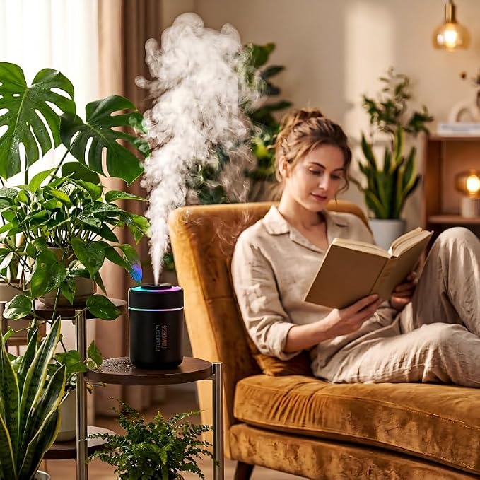 Mini Humidifier - 7-Color LED Night Light, 2-in-1 Aroma Diffuser & Humidifier, USB Portable, 4H/8H Timer, Safe Auto Shut-Off, Ideal for Home Office Car Gift (black, 2.8 * 2.8 * 4.1)