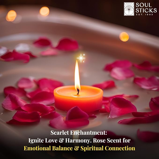 SOUL STICKS 4" Scented Ritual Candles Chime Taper Premium Candles 20 pcs for Rituals, Ceremonies, Meditation, Altar and Spells (Red/Rose)