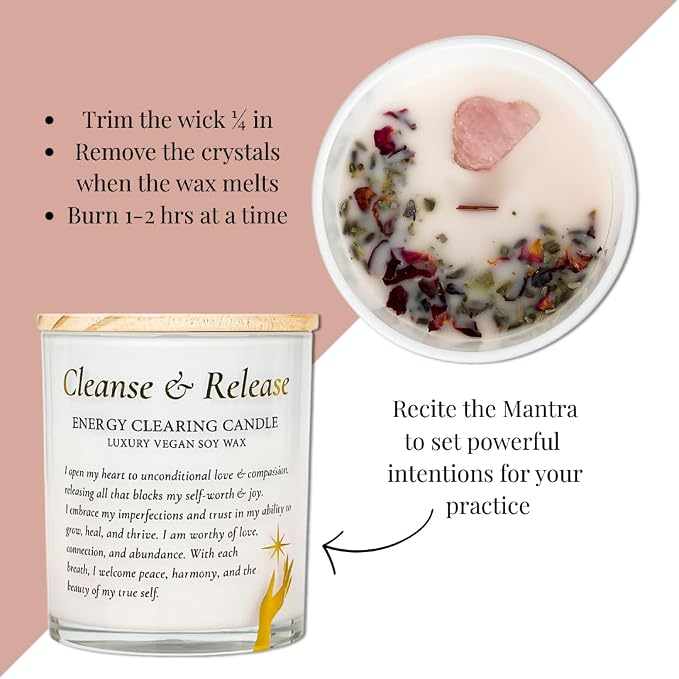 Sage Smudge Candle – Crystal-Infused with Rose Quartz & Botanicals – Self Love Ritual for Energy Cleansing & Manifestation