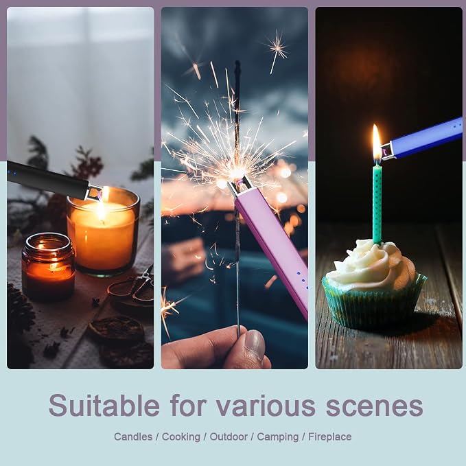 Electric Arc Windproof Lighter Flameless USB Rechargeable Lighter with Safety Lock for Candle BBQ Camping (Dark Blue)