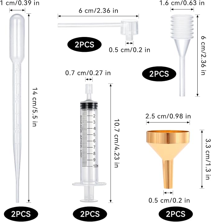 10pcs Perfume Refill Tool Kit,Plastic Perfume Dispenser Transfer Tools,Travel Refill Tool Set for Liquid Cologne Fragrance Sample Essential Oils (Golden, 10ml/10pcs)