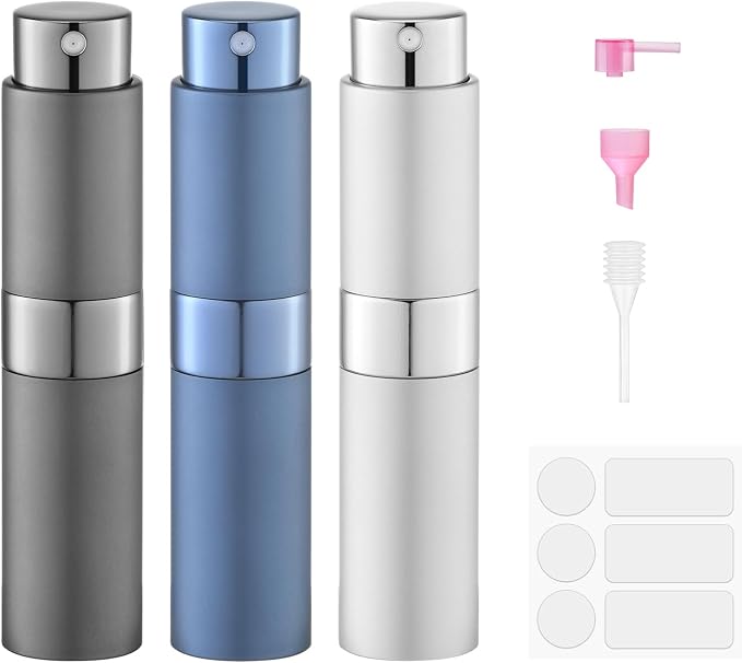 Fusupak Perfume Atomizer Travel Bottle Refillable: Cologne Sprayer Portable for Men - Mini Spray Empty for Refill - 8ml Small Size Grey Blue Silver