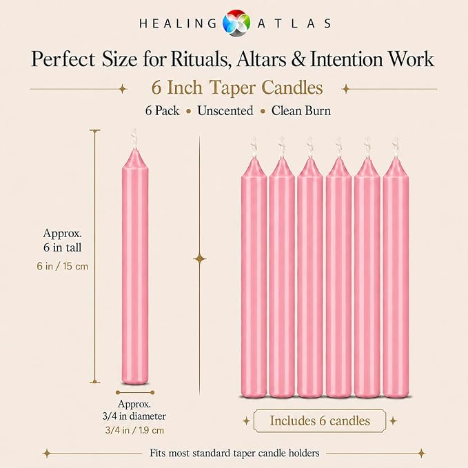 6 Inch Taper Candle 6 Pack Spell, Wicca, Santeria, Energized Candles Velas de 6 Pulgadas Paquete de 6 Velas (Pink (6 Pack))
