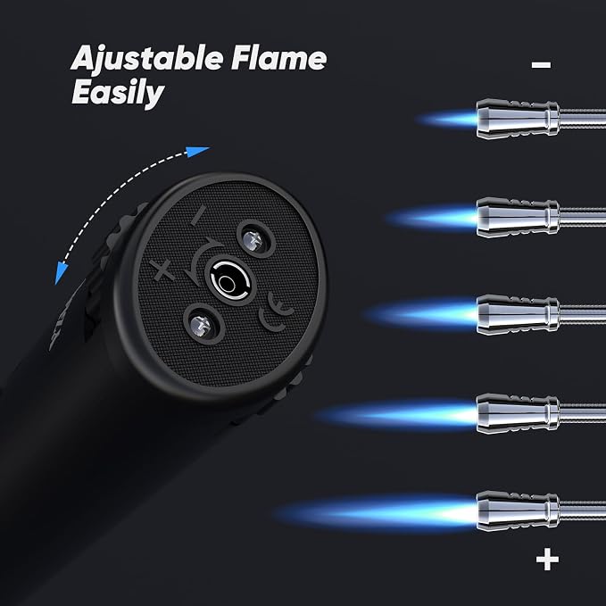Butane Lighter Torch Long Lighter Refillable Lighter Windproof with Visual Fuel Window Flexible Extra Long Torch Lighter for Fireplace Candles (No Butane Included) (Black + Orange, 2 Pack)