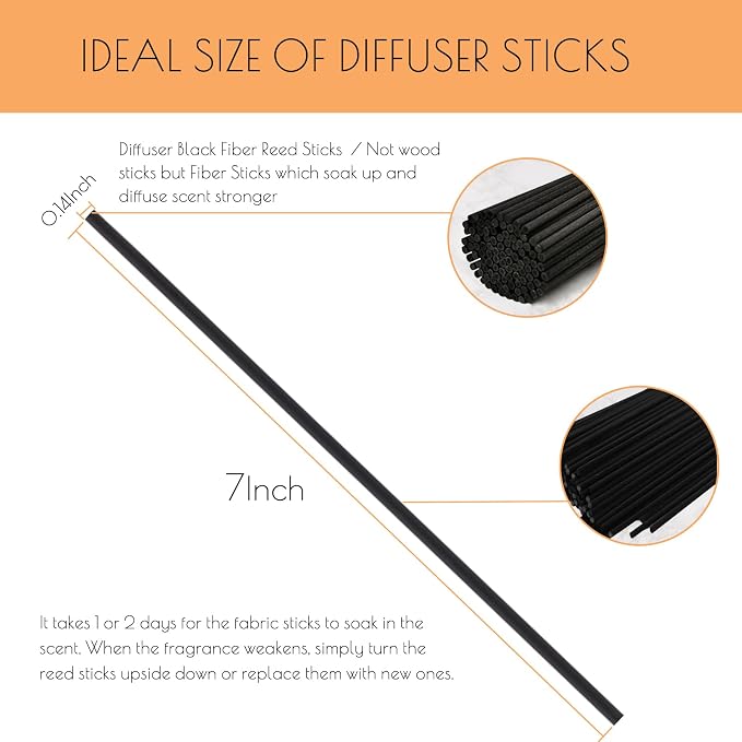 HOSSIAN Reed Diffuser Sticks - Reed diffusers-Reed Sticks -Diffuser Glass Bottles-Diffuser Refills- Natural Rattan Wood Replacement for Aroma Fragrance(7"*3.5mm Black)