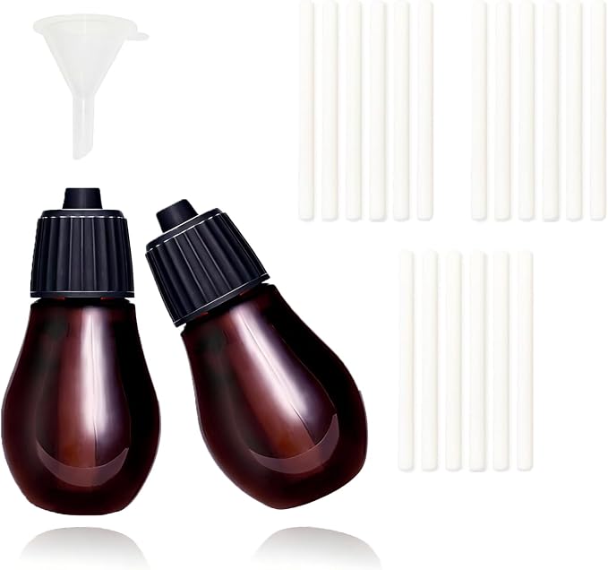 Empty Diffuser Bottle for Essential Oil 20ml Refilling, 2 Empty Bottles & 18Filter Cottons & 1Mini Funnel Fit Waterless Aroma Diffuser