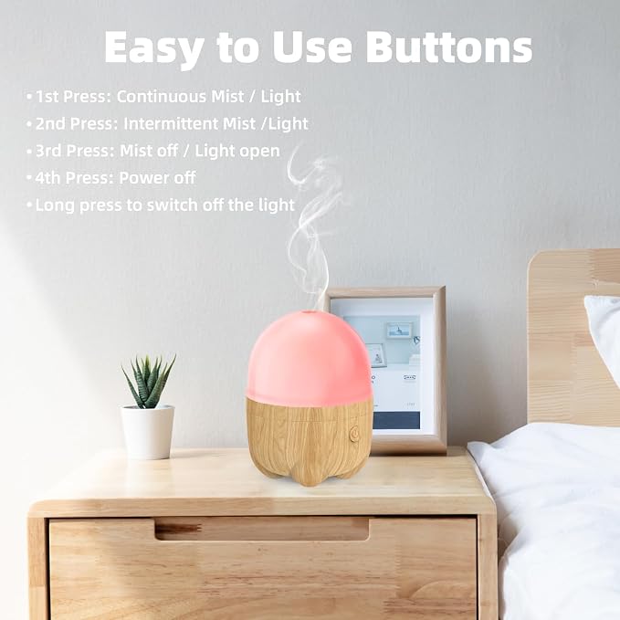 SEEDSEEL 150ML Rechargeable Battery Essential Oil Diffuser, Portable Cordless Aromatherapy Diffuser with 7 LED Color Changing Lights, for Bedroom, Office, Outdoor