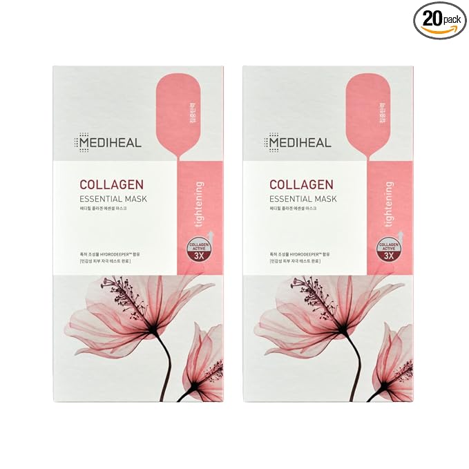 Mediheal Official Best Korean Sheet Mask - Collagen Essential Face Mask Lifting and Firming For All Skin Types Value Sets (20 Count)