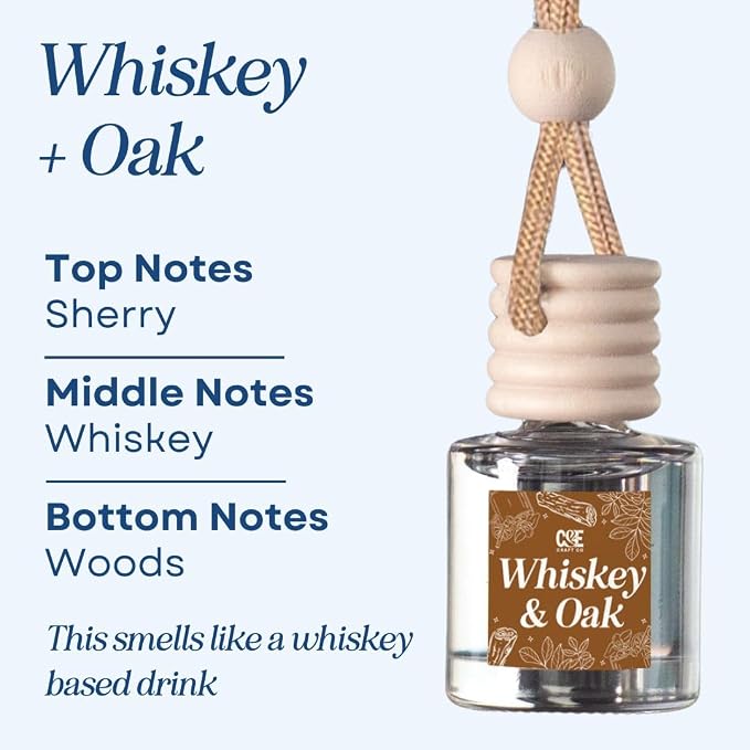 CANDECraftCo Car Air Hanging Fragrance Oil, Car Auto Freshener for Essential Oils, Scents Fragrance Aromatherapy Automobile Diffuser, Long Lasting (Bourbon Vanilla + Whiskey Oak)