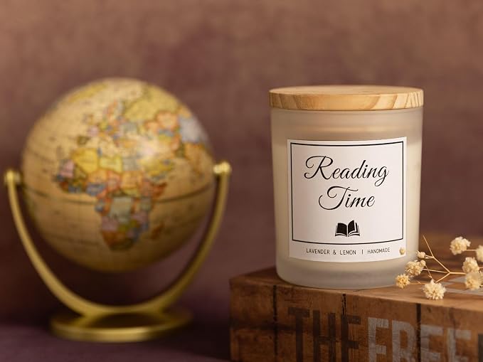 Reading Time Candle - Book Lovers Gifts, Gifts for Readers, Lavender & Lemon Scented Candle, Natural Soy Wax & Natural Essential Oils