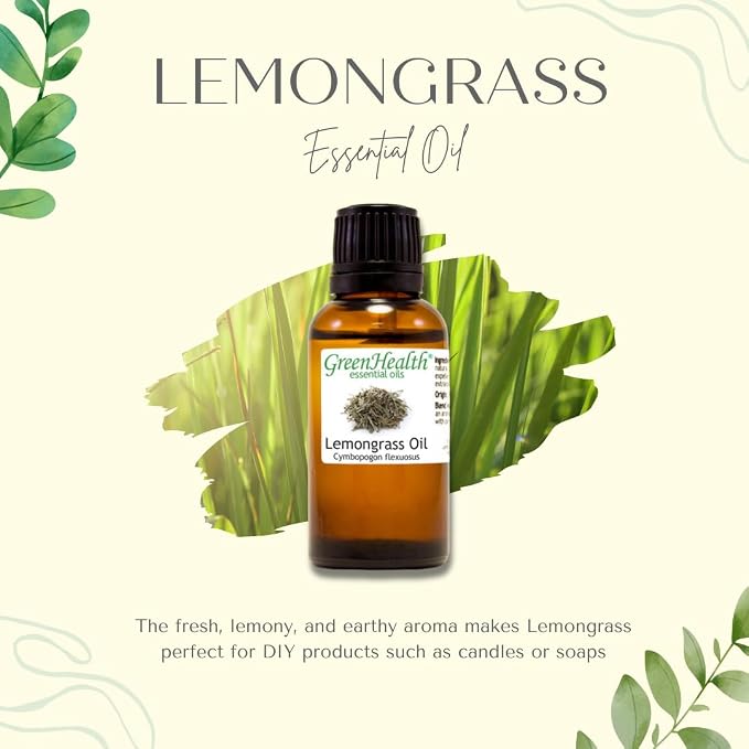 GreenHealth Lemongrass Essential Oil 1 Gallon – Wholesale Bulk Size | 100% Pure & Uncut | Natural Steam Distilled Oil for Candle Making, Cleaning, Air Care & More