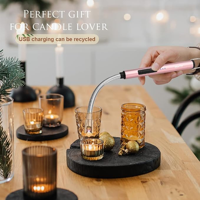 MeeToo Lighter, Electric Candle Rechargeable USB Lighter Plasma Arc for Candle Birthday Camping Rose Gold