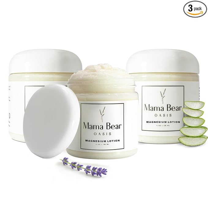 Mama Bear Oasis Lotion - Magnesium Cream - Lavender Magnesium Lotion for Foot, Hands, Legs, Toes Includes Arnica, Vitamin B6, Aloe Vera, MSM (Pack of 3)