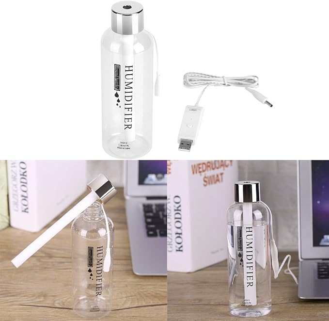 Focket Air Humidifier,300ml Mini Portable Quiet Operation Transparent USB Water Bottle Air Diffuser Fine Mist Automatic Power Off Mist Maker for Car Office Home Study