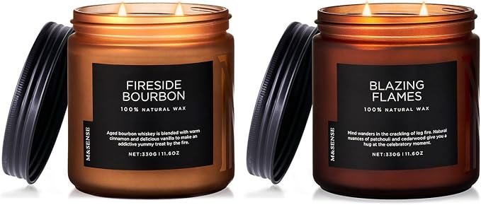 M&SENSE FiresideBourbon & Cade & Patchoulli Aromatherapy Candle for Home Decor, 11.6oz 70-Hour Long-Lasting Natural Soy Wax Scented Candle Fragrance, Spiritual Healing Gift for Positive Energy