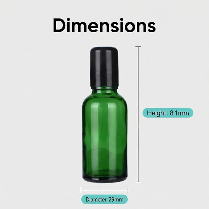 erioctry 6PCS 20ml Empty Green Glass Essential Oil Roller Bottles Portable Roll on Perfume Bottles with Stainless Steel Ball Black Cap Vial Container