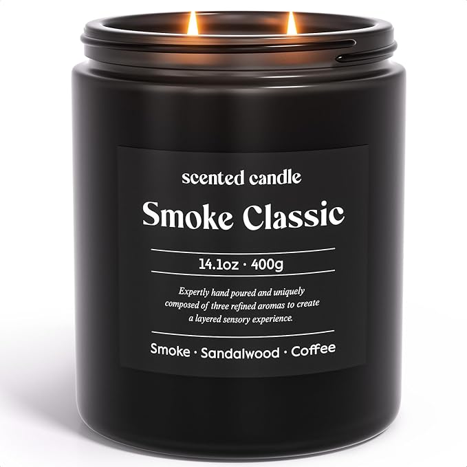CHILLFLAME Candles for Men, 14.1 oz Scented Candles for Home, 2 Wicks Blended Scents Birthday Candles Gifts for Dad, Teacher, Boyfriend (Smoke+Sandalwood+Coffee)