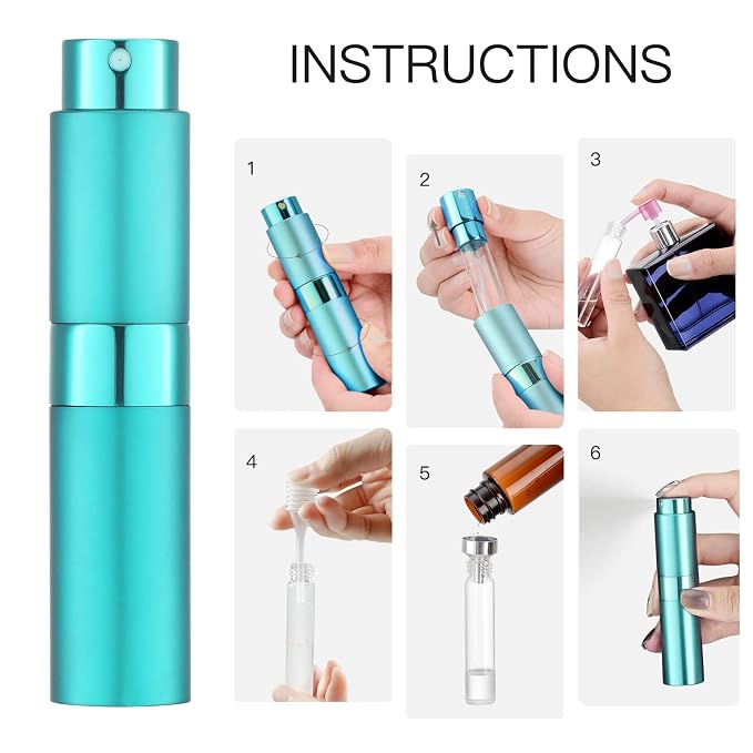 LISAPACK 8ML Atomizer Perfume Spray Bottle for Travel, Empty Refillable Cologne Dispenser, Portable Sprayer (Cyan)