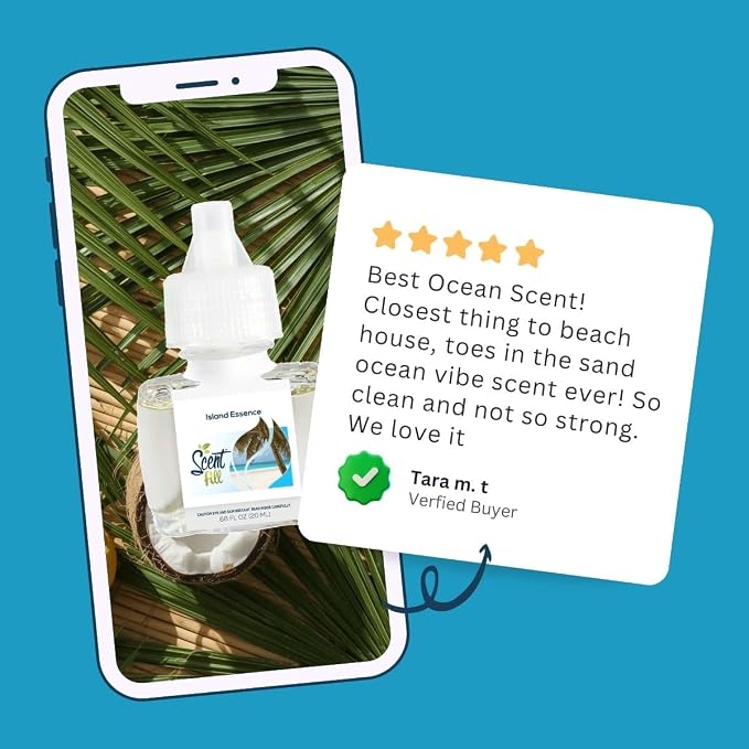 Scent Fill Island Essence Plug in Air Freshener, Scented Oil Refills, 2 Refills + Diffuser