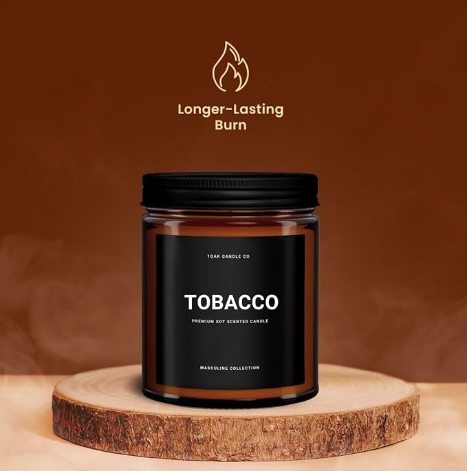 1OAK Tobacco Candle - Black Candle for Men Scented (Tobacco) - Pipe Candles - Cigar Scented Candles - Long Burning Premium - Soy Wax (7oz.)
